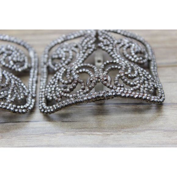 Antique swirl pattern steel cut bead‎ French shoe buckles pair - Picture 8 of 14
